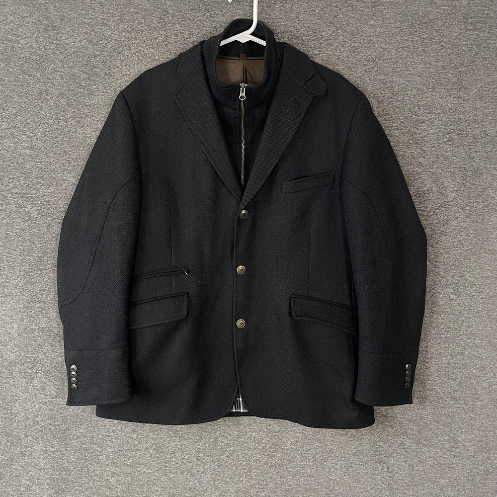 Kroon Blazer Mens 42 Black Wool Blend Tweed Sport Coat Jacket Casual 2 Piece